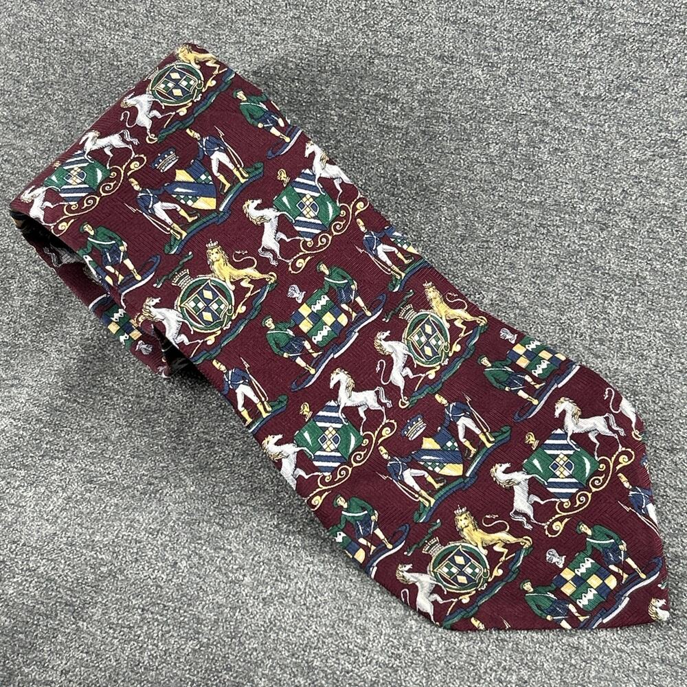 Vintage Tommy Hilfiger Silk Neck Tie Mens OS Crest Heraldic Shield Red Gold USA